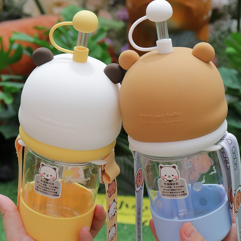 BuBu and DuDu cute straw cup with shoulder strap official authorized