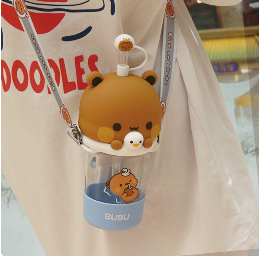 BuBu and DuDu cute straw cup with shoulder strap official authorized
