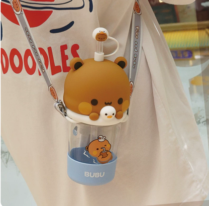 BuBu and DuDu cute straw cup with shoulder strap official authorized