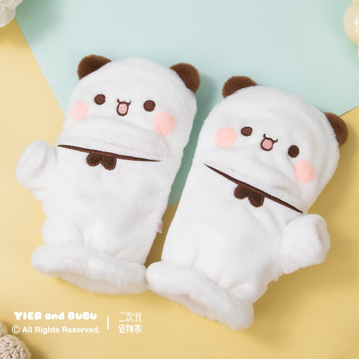 BuBu and DuDu cute magnetic attraction flip-gloves plush warm finger-revealing style official authorized