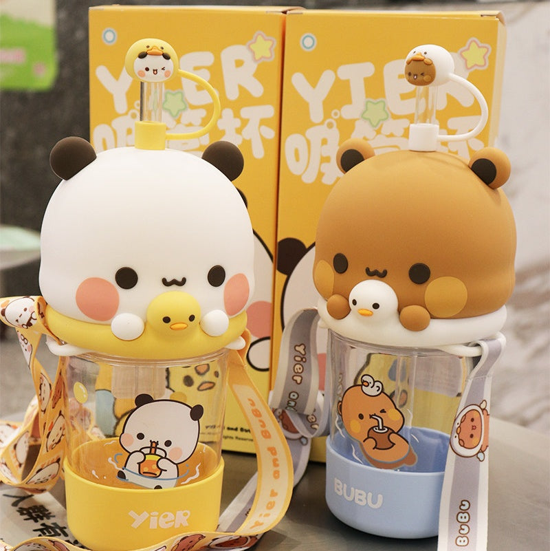 BuBu and DuDu cute straw cup with shoulder strap official authorized